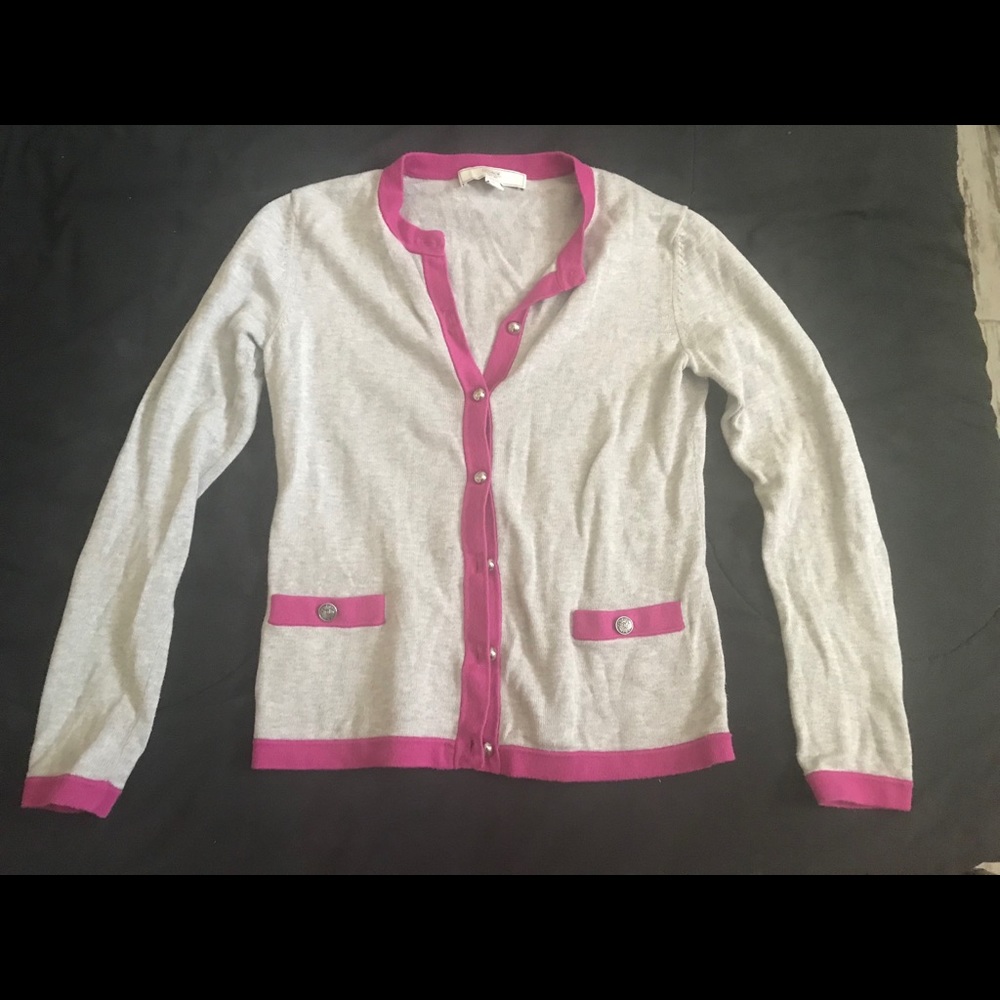 Pink and Grey Coach Cardigan Sweater